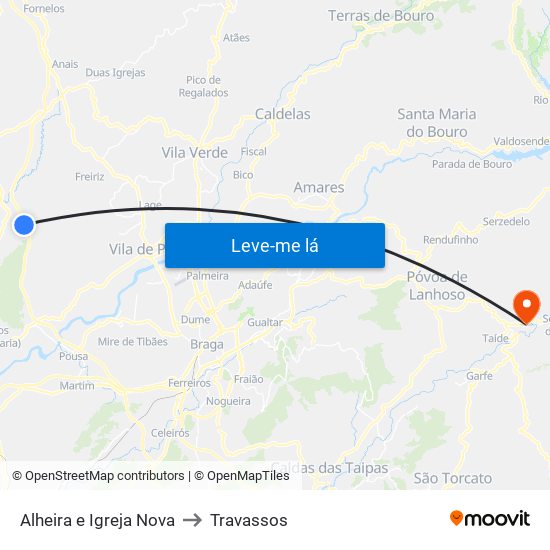 Alheira e Igreja Nova to Travassos map