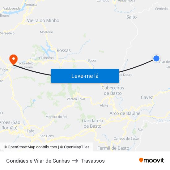 Gondiães e Vilar de Cunhas to Travassos map