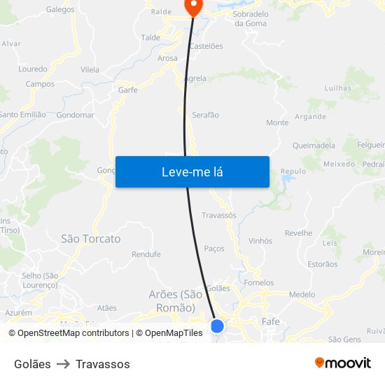 Golães to Travassos map