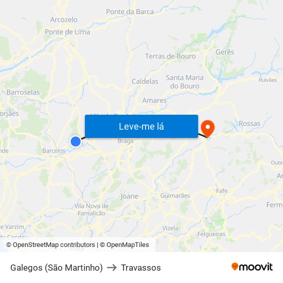 Galegos (São Martinho) to Travassos map