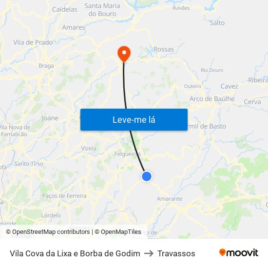 Vila Cova da Lixa e Borba de Godim to Travassos map