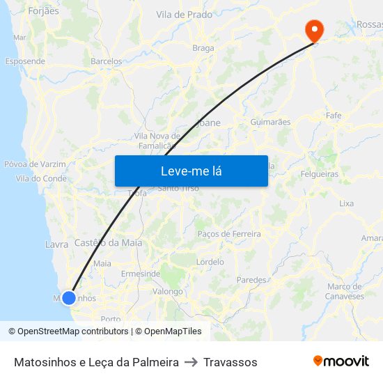 Matosinhos e Leça da Palmeira to Travassos map