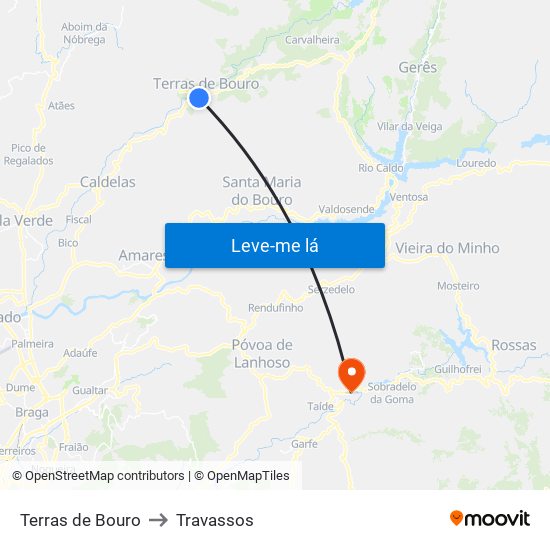 Terras de Bouro to Travassos map