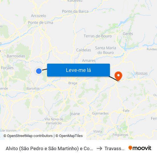 Alvito (São Pedro e São Martinho) e Couto to Travassos map