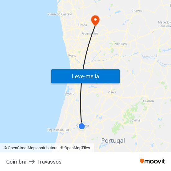Coimbra to Travassos map