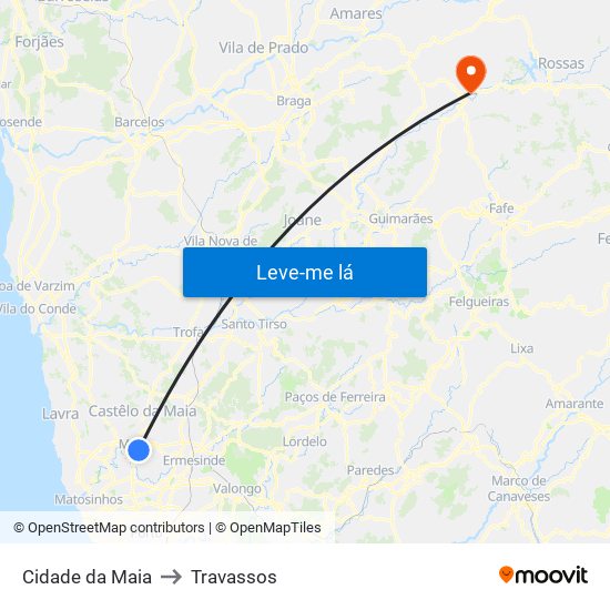 Cidade da Maia to Travassos map