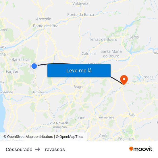 Cossourado to Travassos map