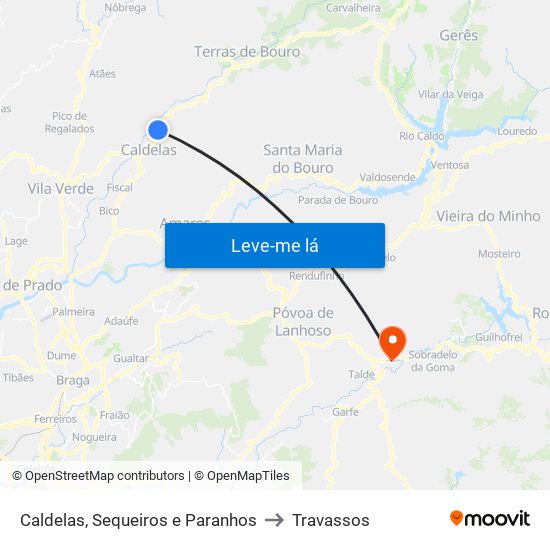 Caldelas, Sequeiros e Paranhos to Travassos map