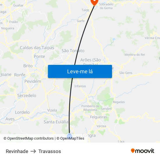 Revinhade to Travassos map