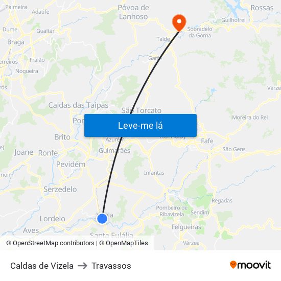 Caldas de Vizela to Travassos map