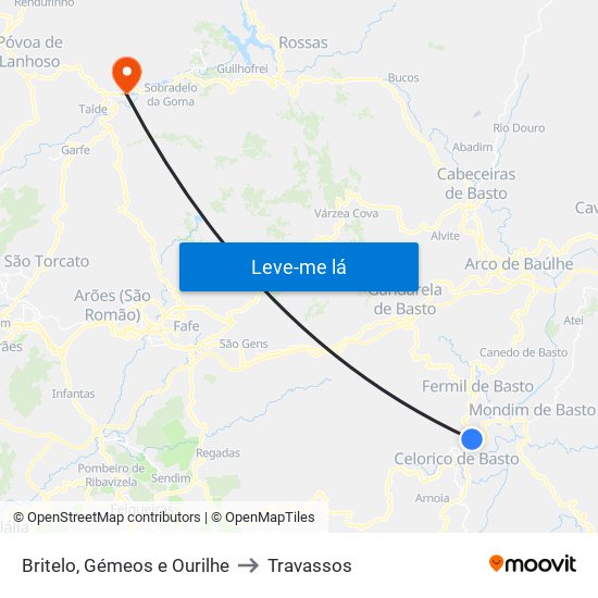 Britelo, Gémeos e Ourilhe to Travassos map