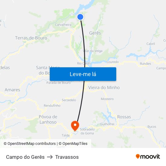 Campo do Gerês to Travassos map