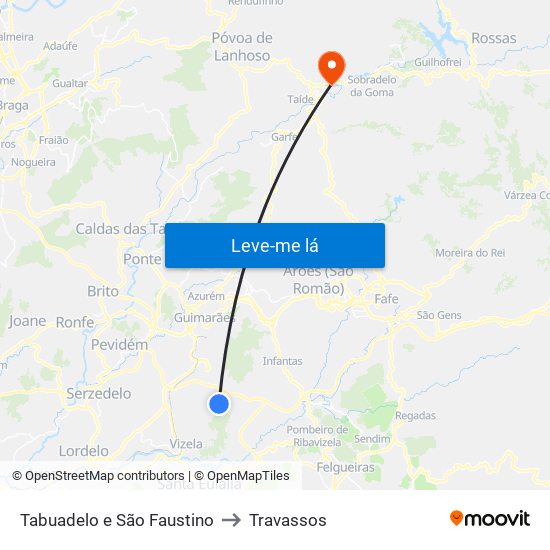 Tabuadelo e São Faustino to Travassos map