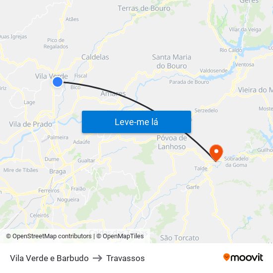 Vila Verde e Barbudo to Travassos map