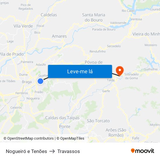 Nogueiró e Tenões to Travassos map