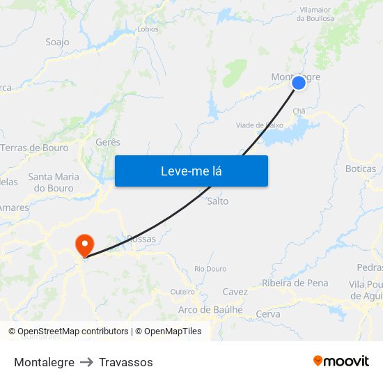 Montalegre to Travassos map