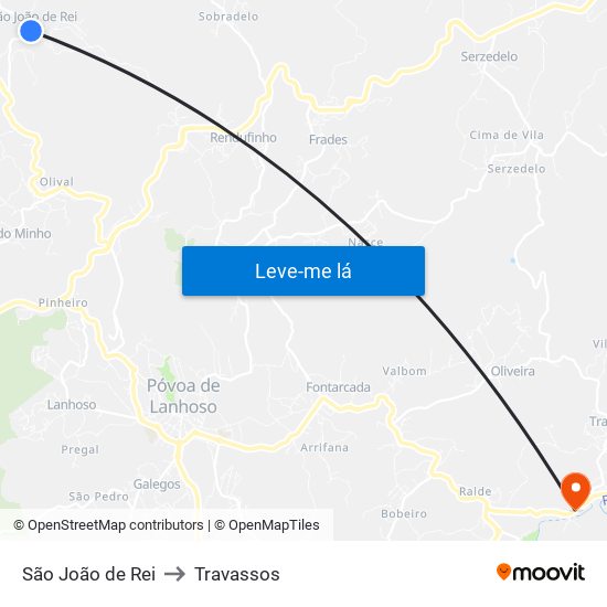 São João de Rei to Travassos map