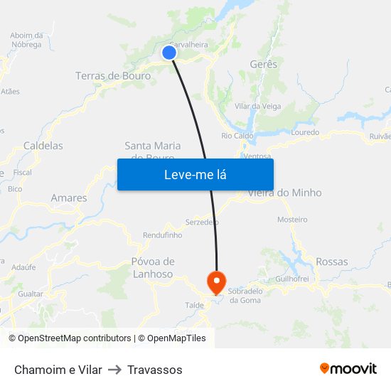 Chamoim e Vilar to Travassos map