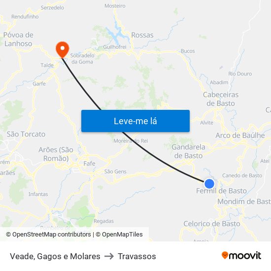 Veade, Gagos e Molares to Travassos map