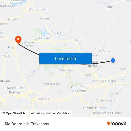 Rio Douro to Travassos map