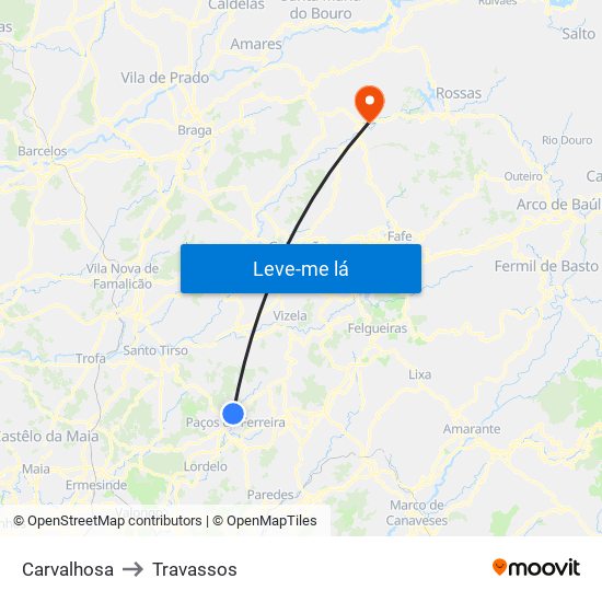 Carvalhosa to Travassos map