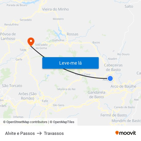 Alvite e Passos to Travassos map
