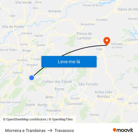 Morreira e Trandeiras to Travassos map