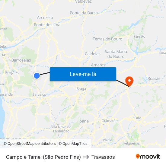 Campo e Tamel (São Pedro Fins) to Travassos map