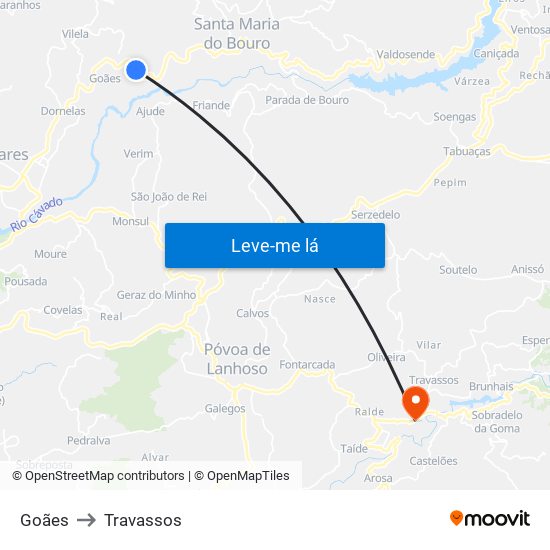 Goães to Travassos map