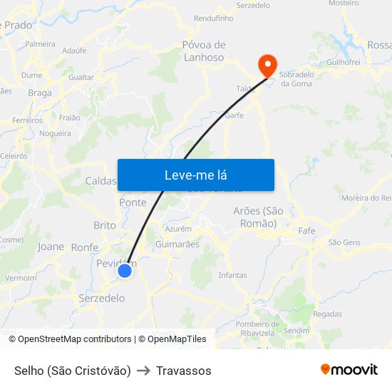 Selho (São Cristóvão) to Travassos map