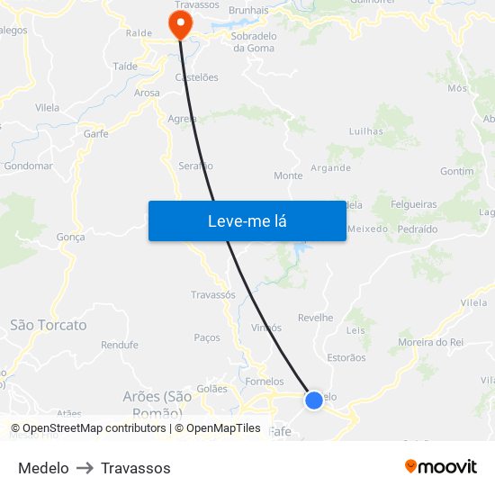 Medelo to Travassos map