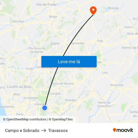 Campo e Sobrado to Travassos map