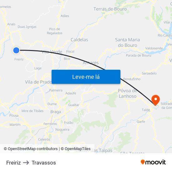 Freiriz to Travassos map