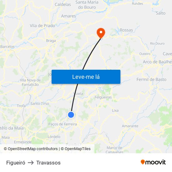 Figueiró to Travassos map
