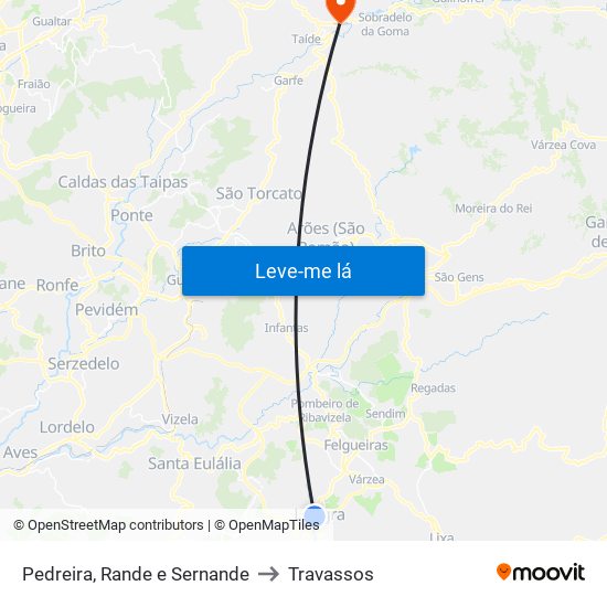 Pedreira, Rande e Sernande to Travassos map