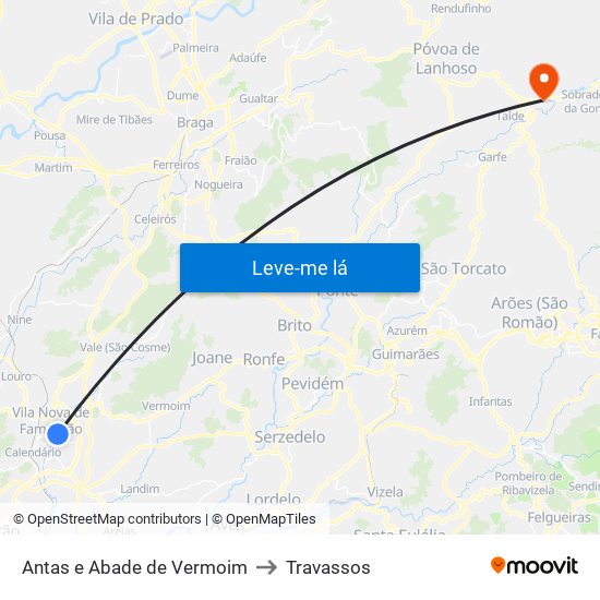 Antas e Abade de Vermoim to Travassos map