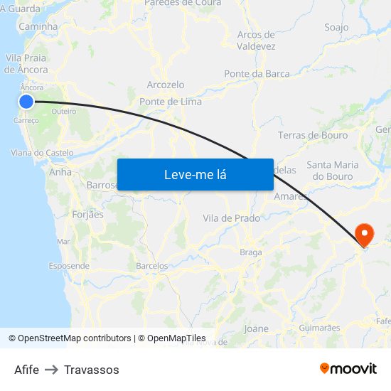 Afife to Travassos map