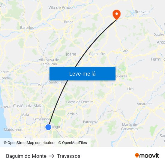 Baguim do Monte to Travassos map