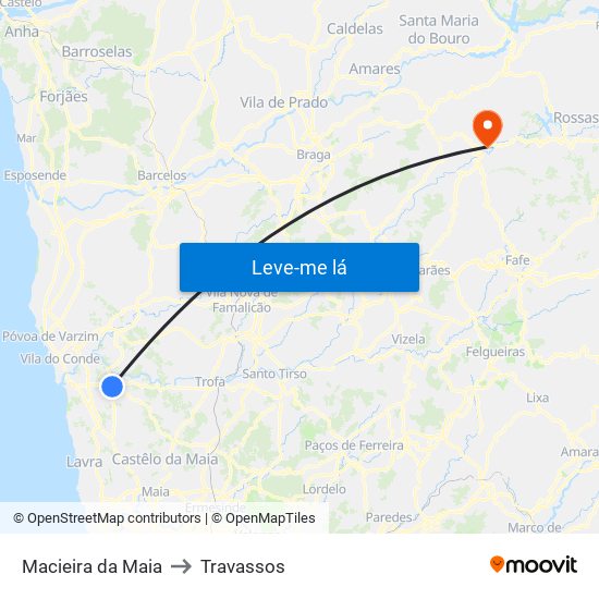 Macieira da Maia to Travassos map