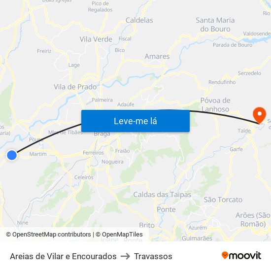 Areias de Vilar e Encourados to Travassos map