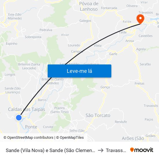 Sande (Vila Nova) e Sande (São Clemente) to Travassos map
