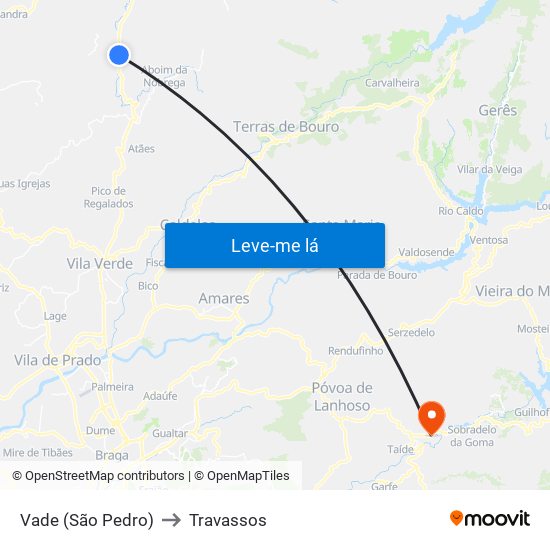 Vade (São Pedro) to Travassos map