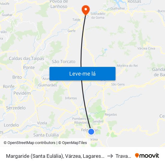 Margaride (Santa Eulália), Várzea, Lagares, Varziela e Moure to Travassos map