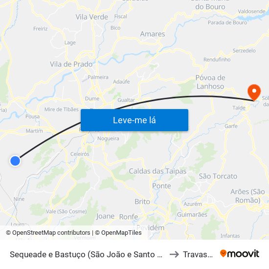Sequeade e Bastuço (São João e Santo Estêvão) to Travassos map