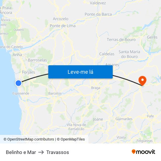 Belinho e Mar to Travassos map
