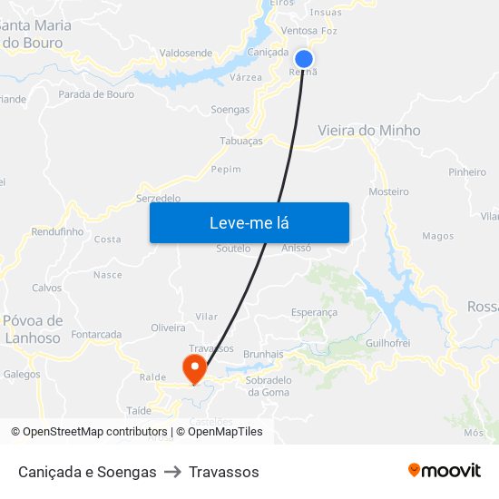 Caniçada e Soengas to Travassos map