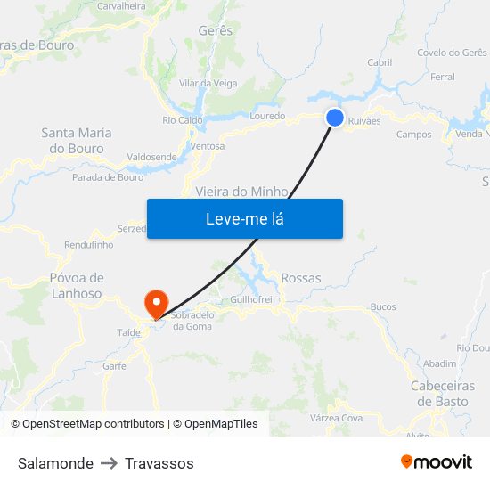 Salamonde to Travassos map