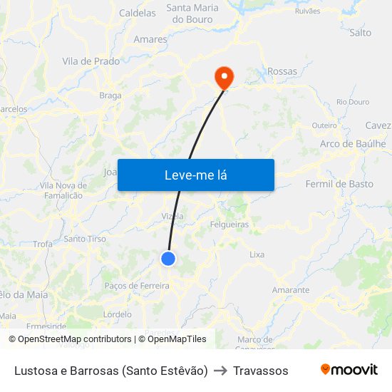 Lustosa e Barrosas (Santo Estêvão) to Travassos map