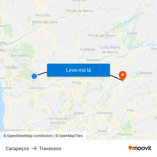 Carapeços to Travassos map