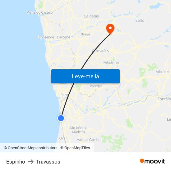 Espinho to Travassos map